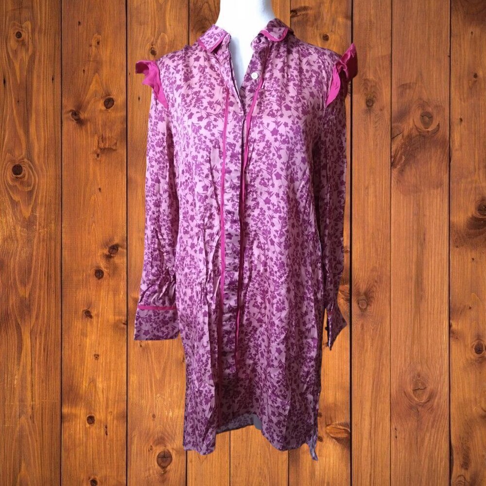 Taylor Tillman Size Small Pink Floral Button Front Dress Ruffle Feminine Girly